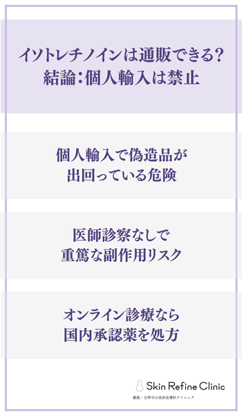 イソトレチノインは通販できる？結論：個人輸入は禁止