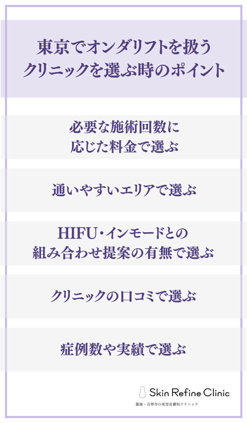 東京でオンダリフトを扱うクリニックを選ぶ時のポイント