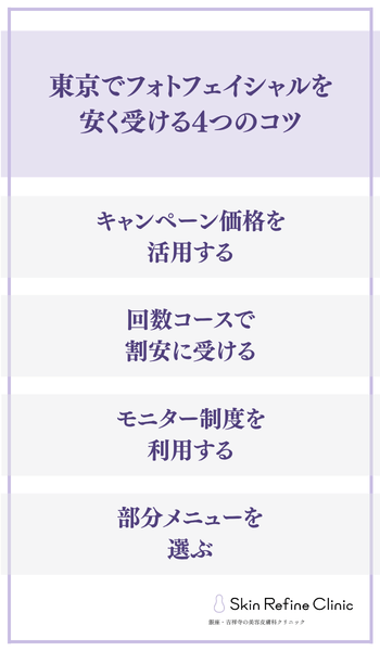 東京でフォトフェイシャルを安く受ける4つのコツ