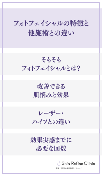 フォトフェイシャルの特徴と他施術との違い