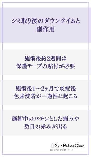 シミ取り後のダウンタイムと副作用