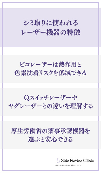 シミ取りに使われるレーザー機器の特徴