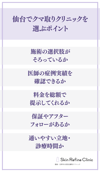 仙台でクマ取りクリニックを選ぶポイント