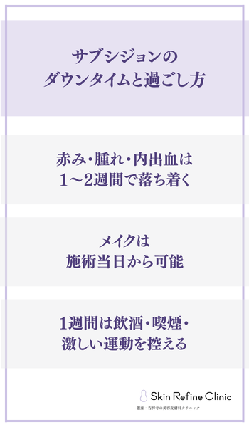 サブシジョンのダウンタイムと過ごし方