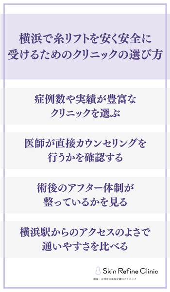 横浜で糸リフトを安く安全に受けるためのクリニックの選び方