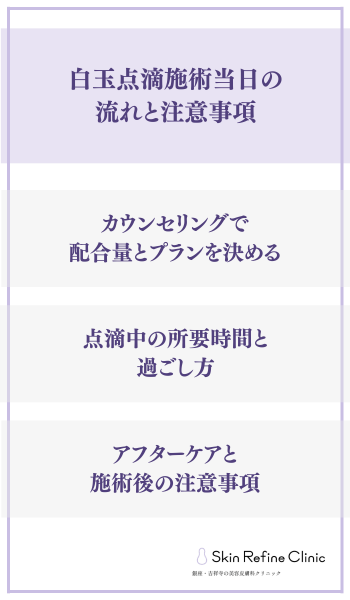 白玉点滴施術当日の流れと注意事項